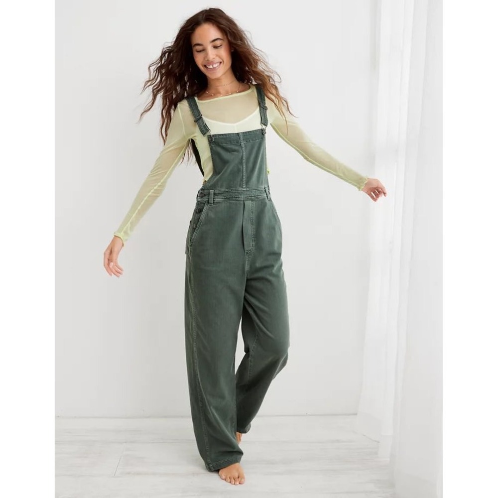 Aerie Baggy Y2K Overalls Royal Palm Green Size Small